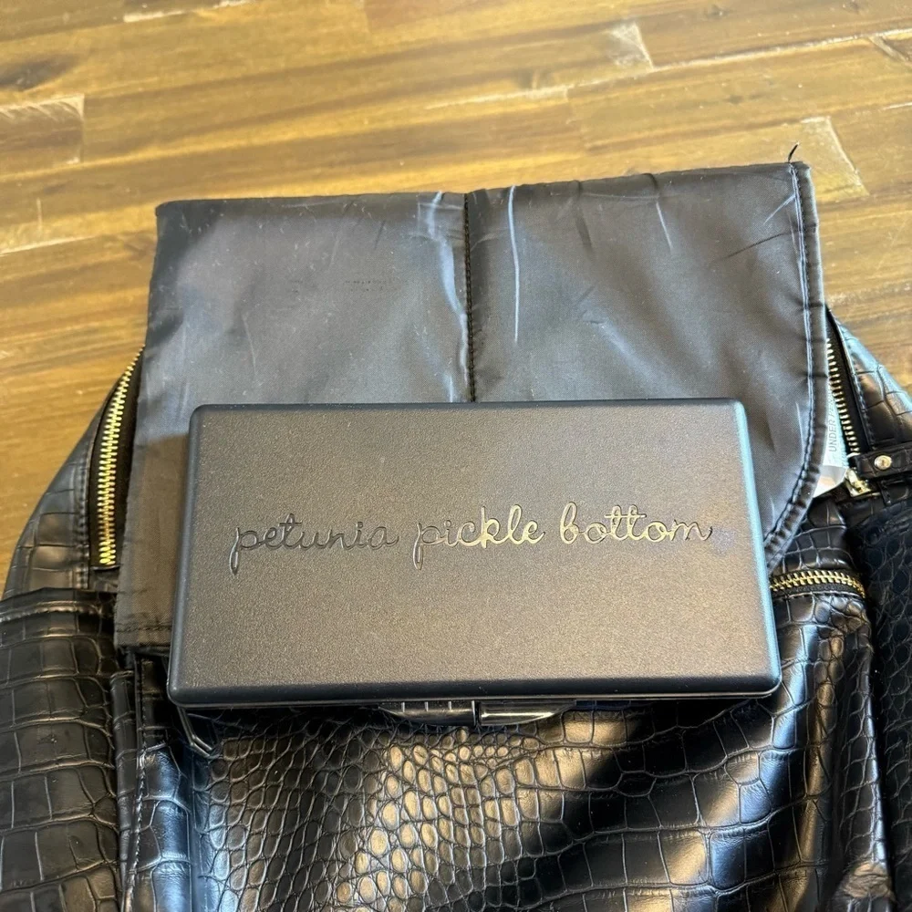 Petunia Pickle Bottom Black Faux Croc Diaper Bag Backpack Pad Wipes Container